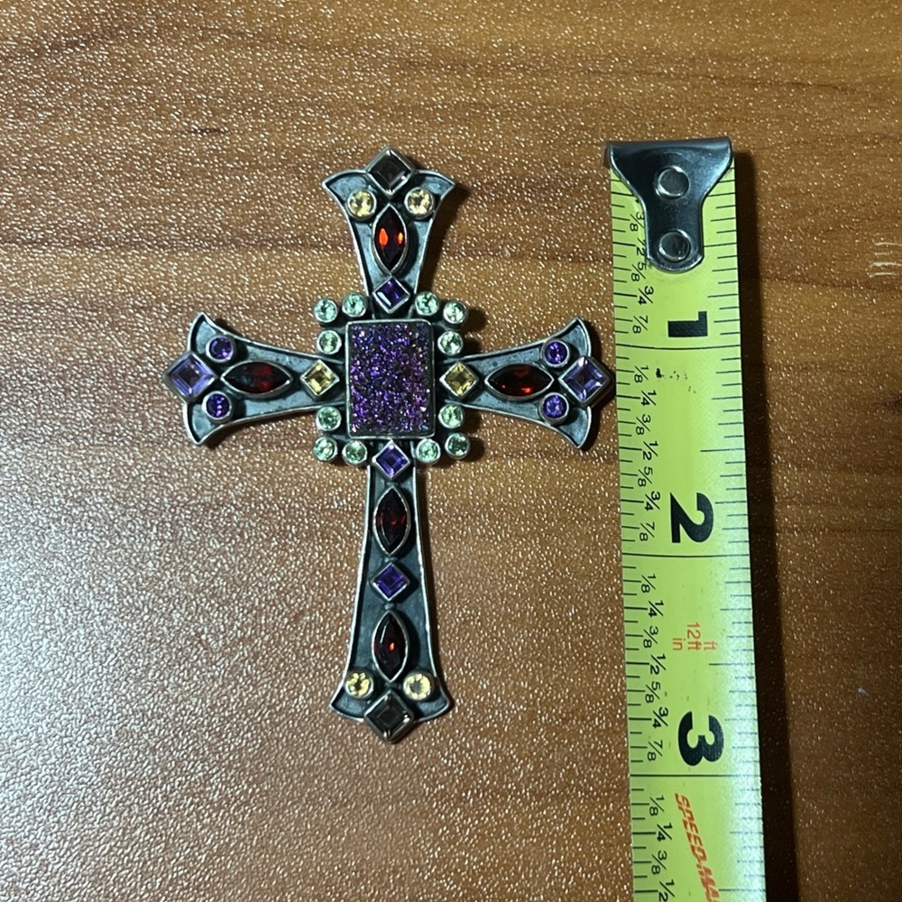 Nicky Butler .925 Sterling Silver Druzy Peridot Garnet Citrine Cross Pendant NB - Picture 4 of 4